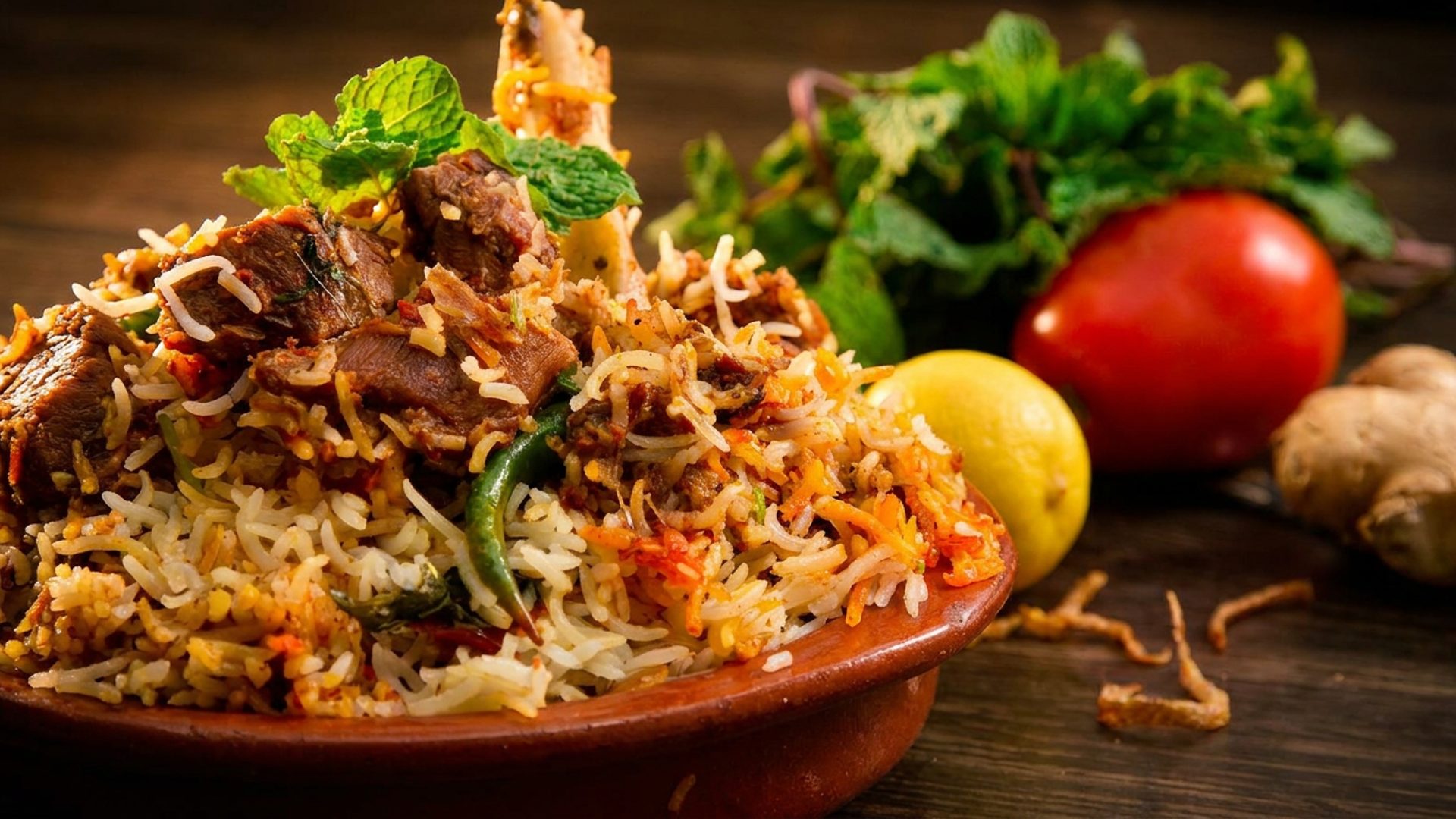 Goat biryani, slow-cooked and fragrant
