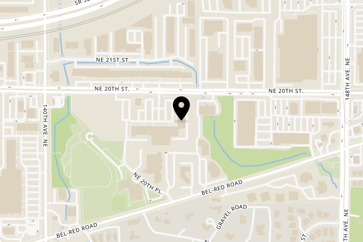 Map showing the location of Rasoi Indian Restaurant on 14339 NE 20th St Ste I in Bellevue